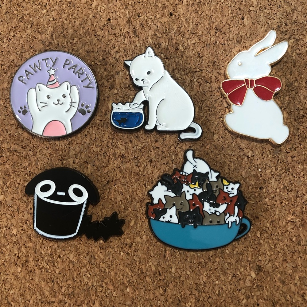 3/$40 Cats and rabbit enamel pins